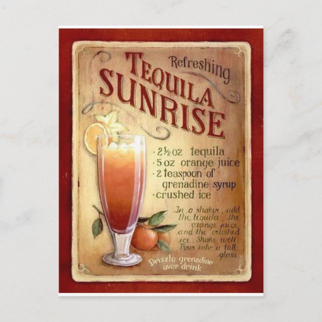 Postal receta de tequila sunrise (Anverso)