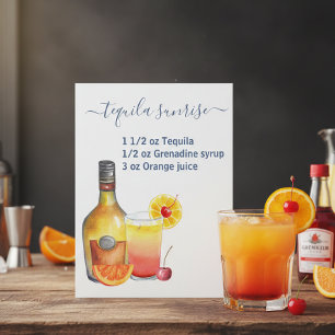 Postal Receta de Tequila Sunrise Acuarela