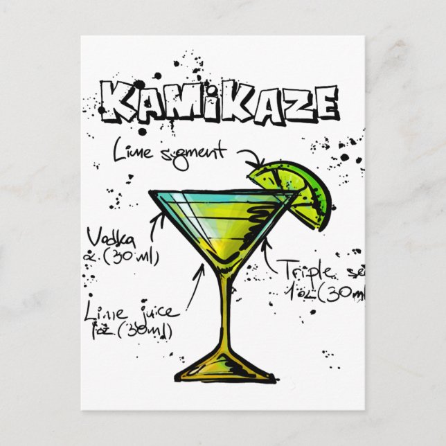 Postal Receta del cóctel del kamikaze (Anverso)
