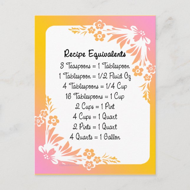 Postal Receta equivalente a Pastel Floral (Anverso)