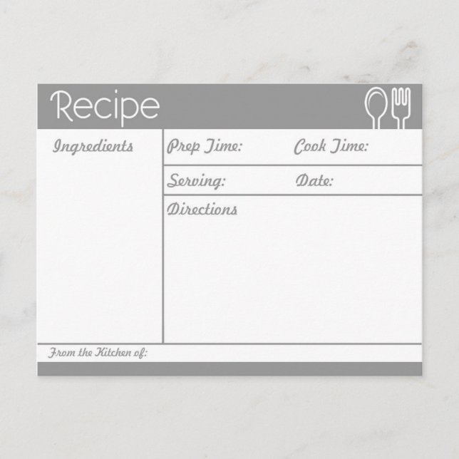 Postal Receta gris sin línea simple (Anverso)