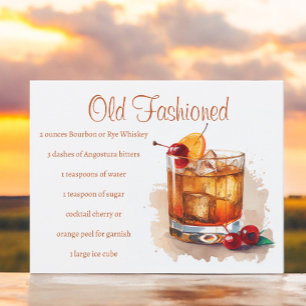Postal Receta Ilustrada de Cóctel Old Fashioned