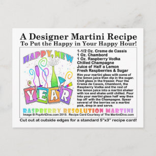 Postal Receta Martini de Año Nuevo para la resolución de 