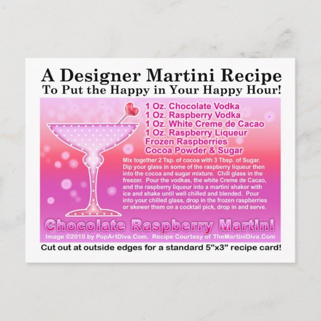 Postal Receta Martini de frambuesa de chocolatePostcard (Anverso)