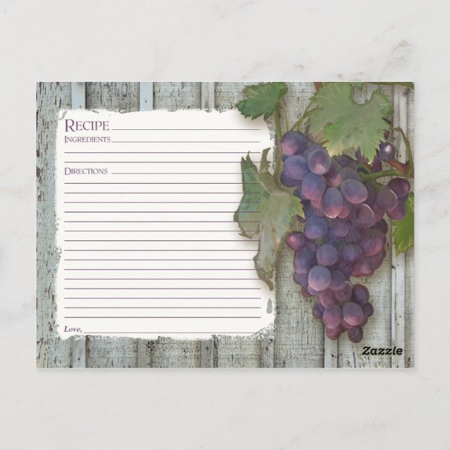 Postal Receta para compartir uvas de viñas de duchas nupc (Reverso)