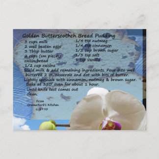 Postal Receta para el pudín de pan casero de oro
