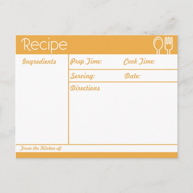Postal Receta simple de Naranja sin línea (Anverso)