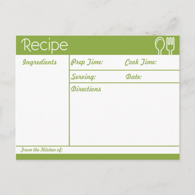 Postal Receta verde simple sin línea (Anverso)