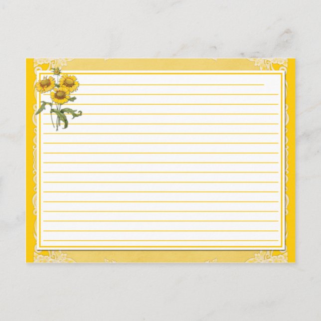 Postal Recetas de girasoles amarillos (Reverso)