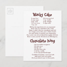 Postal Recetas de Torta Loca y Glaseado de Chocolate