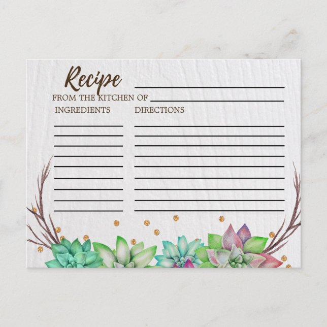 Postal Recetas Rústicas Florales Suculentas De Ducha Brid (Anverso)