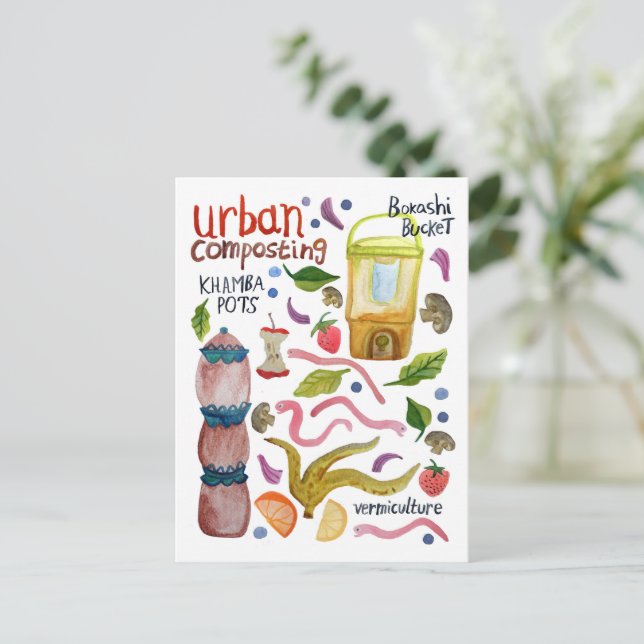 Postal Reciclaje ecológico manual de arte acuarela de com (Anverso de pie)