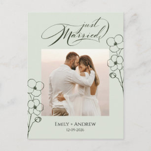 Postal Recién Casados Anuncio de Foto con Caligrafía Sage