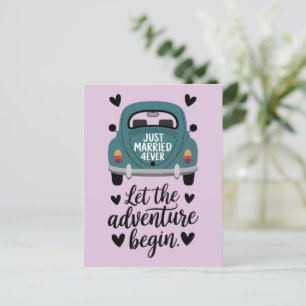 Postal Recién Casados Coche Clásico Boda 
