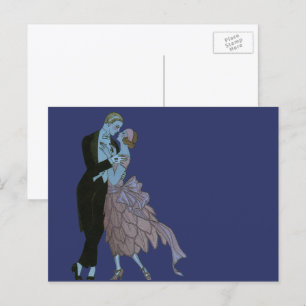 Postal Recién casados Vintage Art Déco, baile de bodas de