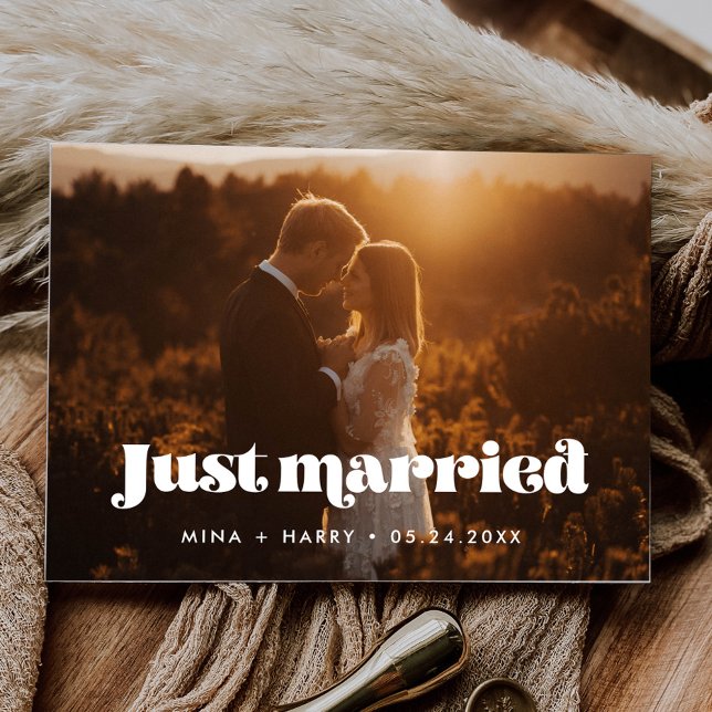 Postal Recién casados Vintage retro script foto (Subido por el creador)