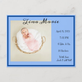 Postal Recién nacido Anuncio de nacimiento Foto azul