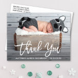 Postal Recién nacido de escritura de pincel moderno Graci<br><div class="desc">Recién nacido de escritura de pincel blanco moderno Gracias Postcard</div>