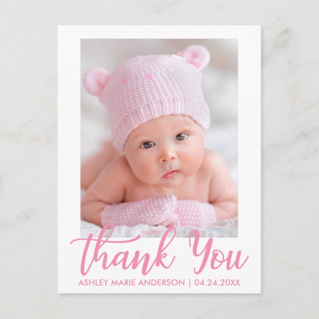 Postal Recién nacido Gracias Guión Rosa (Anverso)