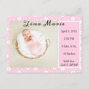 Postal Recién nacido Nacimiento Anuncio Conejo Conejo Fot