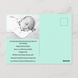 Postal recién nacido niño anuncio de nacimiento azul mora