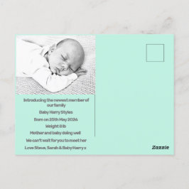 Postal recién nacido niño anuncio de nacimiento azul mora