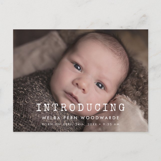 Postal Recién nacido simple de máquina de escribir presen (Anverso)