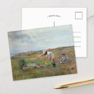 Postal Recogiendo flores   William Merritt Chase