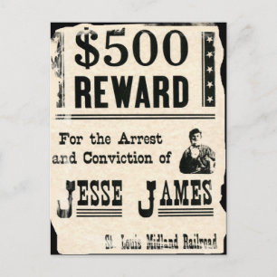 Postal Recompensa para Jesse James
