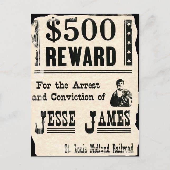 Postal Recompensa para Jesse James (Anverso)
