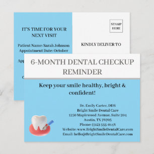 Postal Recordatorio de cita de revisión dental de seis me