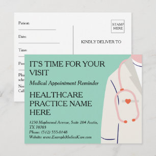 Postal Recordatorio de Cita Médica Profesional Limpio