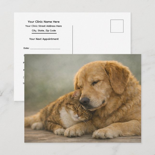 Postal Recordatorio de Cita Veterinaria para Acariciar Ga (Anverso / Reverso)