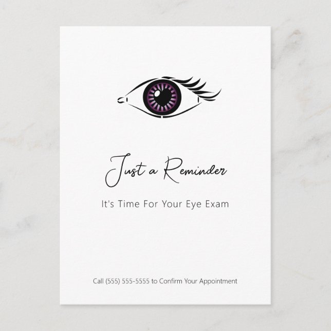 Postal Recordatorio de Examen de Ojo Púrpura (Anverso)