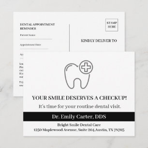 Postal Recordatorio de Revisión Dental en Blanco y Negro