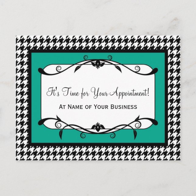 Postal Recordatorio de Salón de Teal Houndstooth (Anverso)