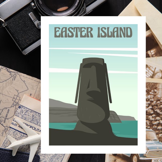 Postal Recordatorio de viajes de Isla de Pascua (Easter Island Travel Illustration)