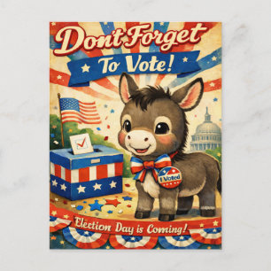 Postal Recordatorio de Voto de Burro Patriótico Retro