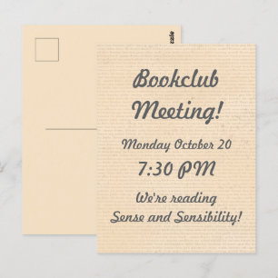 Postal Recordatorio del club de libros Vellum Look