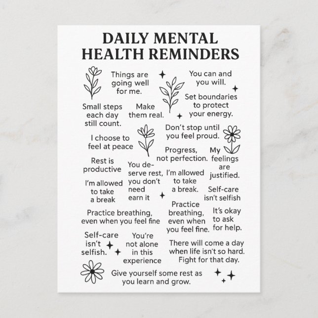 Postal Recordatorios diarios de salud mental (Anverso)