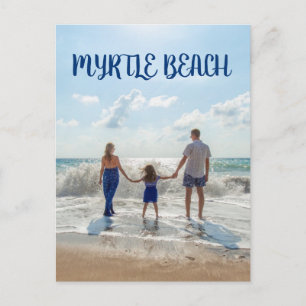 Postal Recuerdo de Myrtle Beach con familia en la arena y