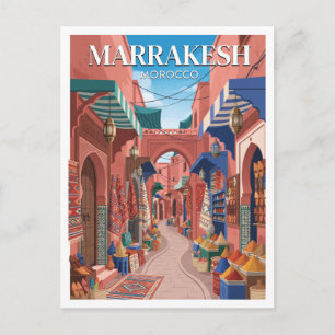 Postal Recuerdo de Souks de Marrakech Marruecos