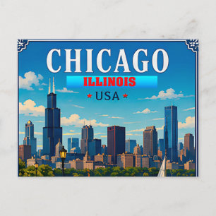 Postal 🌆 Recuerdo de vacaciones del horizonte de Chicago