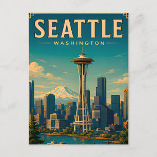 Postal ☕ Recuerdo de vacaciones retro de Seattle Washingt