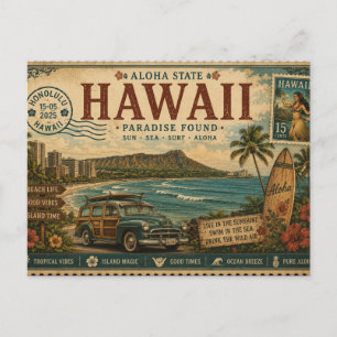 Postal Recuerdo de vacaciones vintage de Hawái