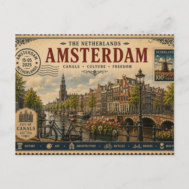 Postal Recuerdo de vacaciones vintage de Holanda (Anverso)