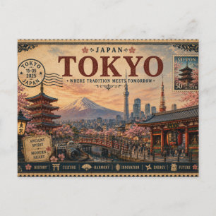 Postal Recuerdo de vacaciones vintage de Japón