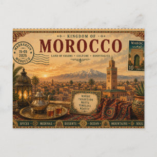 Postal Recuerdo de vacaciones vintage de Marruecos