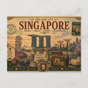 Postal Recuerdo de vacaciones vintage de Singapur