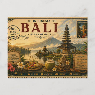 Postal Recuerdo de vacaciones vintage en Bali